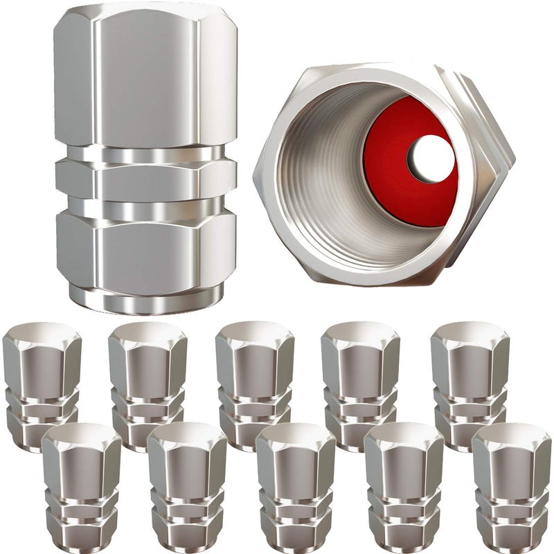 SAMIKIVA Tire Valve Caps (12 Pack) Heavy-Duty Stem Covers | Dust Proof, with O Rubber Seal | Hexagon Design | Outdoor, All-Weather, Leak-Proof Air Protection | Light-Weight Universal Aluminum Alloy (Silver) - Image 1
